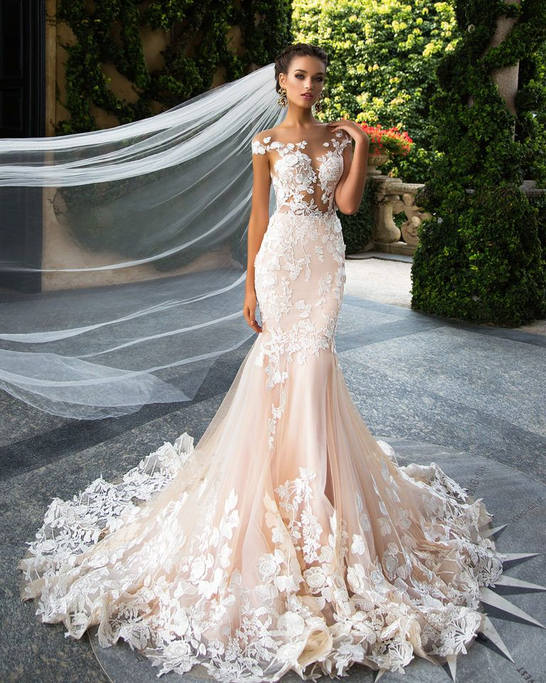 Pink fishtail wedding sales dress