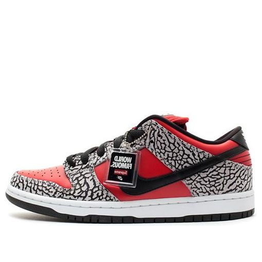 Nike Supreme x Dunk Low Premium SB Skateboard 'Red Cement' Fire Red/Black-Cement Grey 313170-600