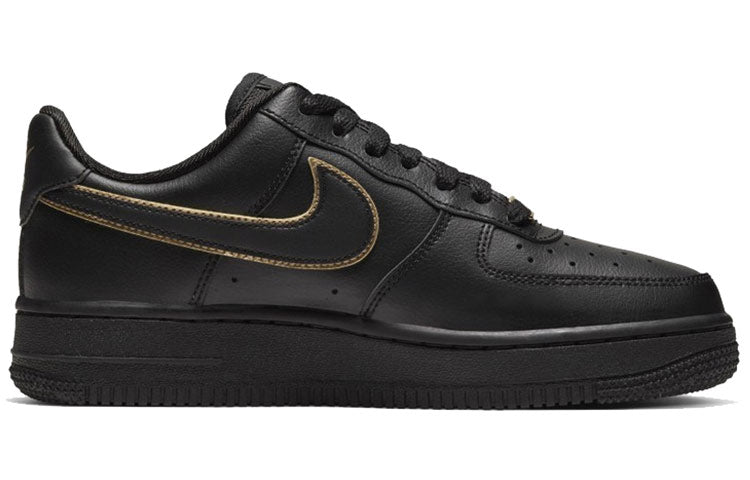 Nike Womens Air Force 1 Low '07 Essential 'Black Gold Swoosh' Black/Black/Metallic Gold/Black AO2132-005
