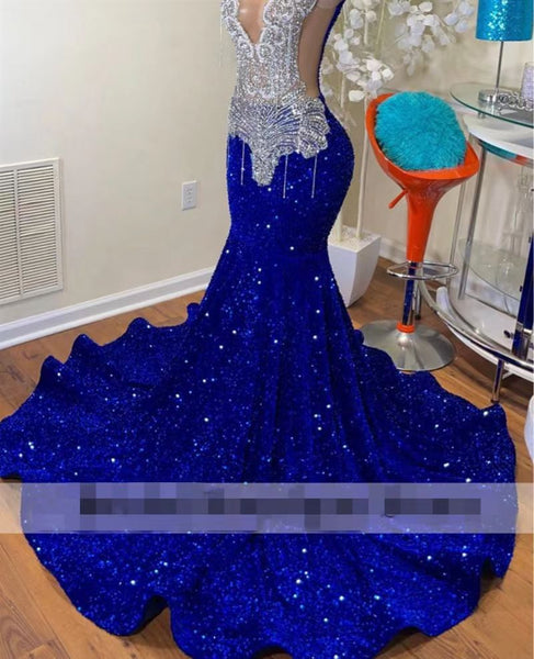 Sexy Blue Shining Long Prom Dresses Glamorous Evening Dress GS0418