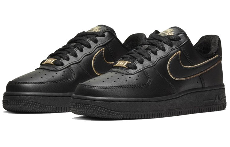 Nike Womens Air Force 1 Low '07 Essential 'Black Gold Swoosh' Black/Black/Metallic Gold/Black AO2132-005