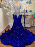 Sexy Blue Shining Long Prom Dresses Glamorous Evening Dress GS0418