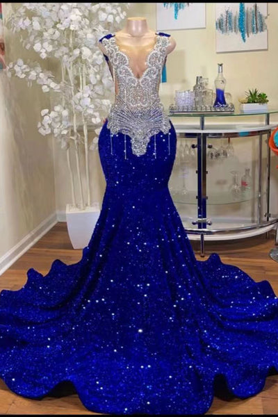 Sexy Blue Shining Long Prom Dresses Glamorous Evening Dress GS0418