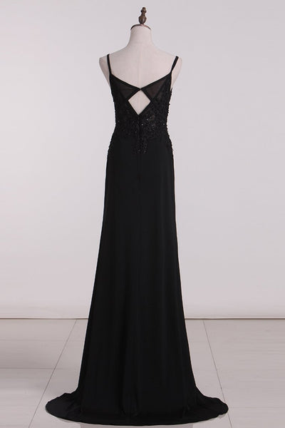 Prom Dresses Sheath Spaghetti Straps Spandex With Applique GS001