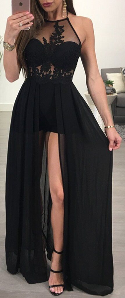 Elegant Black Prom Party Dress, Sexy Slit Long Formal Evening Dresses  GY187