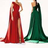 One Shoulder Bow Side Split Long Summer Fashion Beautiful Prom Party Dresses GS009