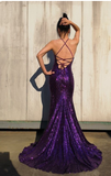 Mermaid Jewel Purple Keyhole Sequined Long Prom Dress Glitter Evening Dress PDA539