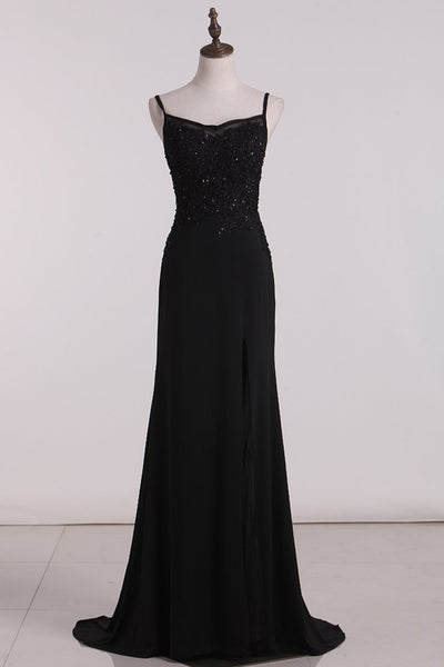 Prom Dresses Sheath Spaghetti Straps Spandex With Applique GS001