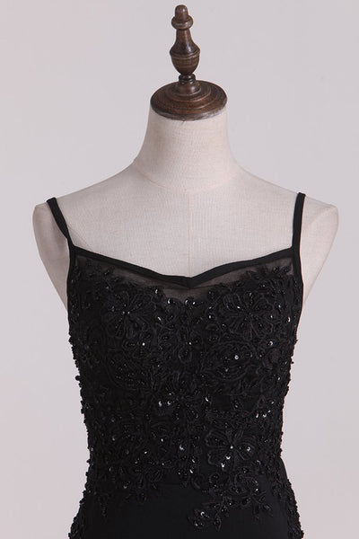 Prom Dresses Sheath Spaghetti Straps Spandex With Applique GS001