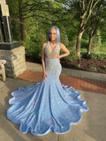 18 birthday outfit evening dress custom made black girl mermaid blue prom gowns Y887