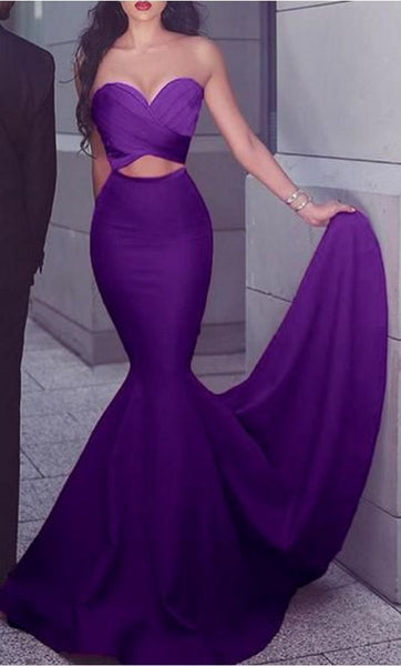2 Pieces Purple Mermaid Satin Long Prom Dress UB9561