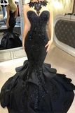 Mermaid Dresses Sweetheart Black Beading Long Evening Dress ML1556