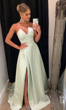 Soft Satin Strapless A-line Fashion Prom Dresses With Slit NZ3867