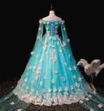 Mint Blue Tulle Embroidery Silk Flowers Quinceanera Dress EX2738