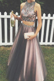 Lovely Two Pieces Colorful Beading A-line Long Handmade Prom Dresses GY135