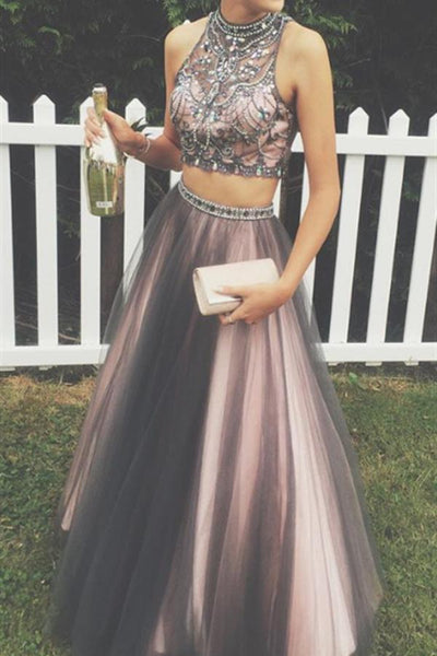 Lovely Two Pieces Colorful Beading A-line Long Handmade Prom Dresses GY135