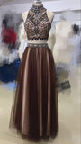 Lovely Two Pieces Colorful Beading A-line Long Handmade Prom Dresses