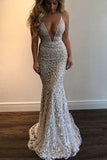 Mermaid 2017 Spaghetti Straps Prom Dress,Beading Lace V-neck Prom Dress Sexy Wedding Dress GY137