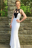 Mermaid Jewel Backless Floor-Length White Prom Dress with Keyhole PDA451 | ballgownbridal