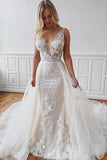 Gorgeous Mermaid Two Piece White Wedding Dresses with Appliques PDA033 | ballgownbridal