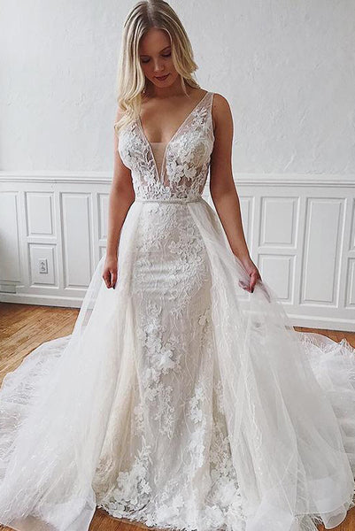 Gorgeous Mermaid Two Piece White Wedding Dresses with Appliques PDA033 | ballgownbridal