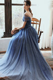 Stunning Blue Tulle Beaded Long Dress PDA481 | ballgownbridla