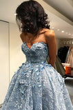 A-Line Sweetheart High Low Blue Lace Sleeveless Vintage Prom Dress with Appliques LR150