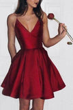 A-Line Spaghetti Straps Short Burgundy Homecoming Dress with Pockets PDA020 | ballgownbridal