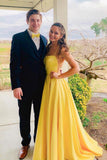 Yellow Satin Simple Open Back Long Prom Dress PDA445 | ballgownbridal