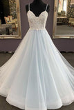 Beautiful A Line Spaghetti Straps White Wedding Dresses with Appliques PDA027 | ballgownbridal