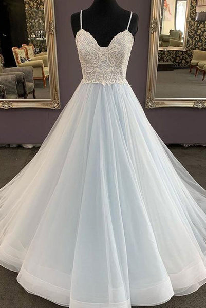 Beautiful A Line Spaghetti Straps White Wedding Dresses with Appliques PDA027 | ballgownbridal
