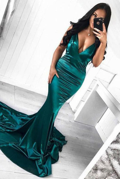 Mermaid Green Long Prom Dresses V Neck Evening Party Dresses PDA206 | ballgownbridal
