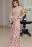 Mermaid Crew Floor-Length Cut Out Blush Lace Sleeveless Prom Dress LR469