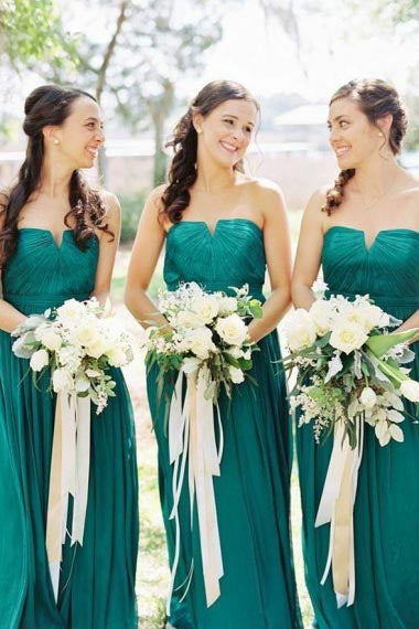 A-Line Strapless Floor-Length Hunter Chiffon Sleeveless Bridesmaid Dress AHC617 | ballgownbridal