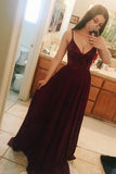 A-Line Spaghetti Straps Sweep Train Burgundy Chiffon Sleeveless Prom Dress LR358 | ballgownbridal