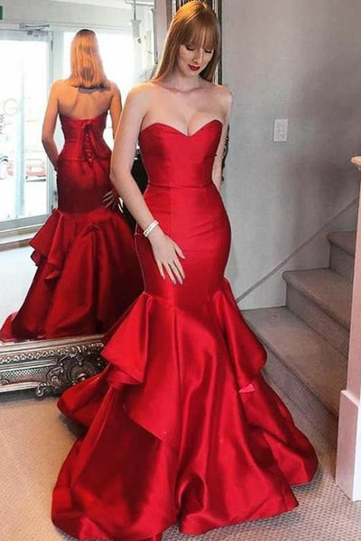 Mermaid Sweetheart Sweep Train Red Tires Prom Dress with Ruched PDA468 | ballgownbridal