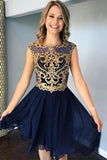 Stylish A Line Jewel Navy Blue Short Homecoming Dresses with Appliques PDA118 | ballgownbridal