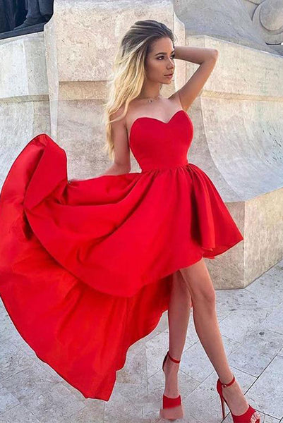 New Trend High Low Sweetheart Red Homecoming Dresses with Ruffles PDA123 | ballgownbridal
