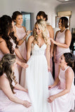 A-Line Crew Floor-Length Pink Chiffon Bridesmaid Dress with Ruched AHC609 | ballgownbridal