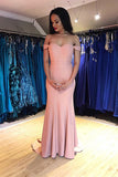 Mermaid Off-the-Shoulder Sweep Train Pink Prom Dress LR26