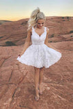 White Short Homecoming Dresses V Neck Appliques Cocktail Dresses PDA148 | ballgownbridal
