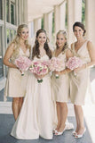 A-Line V-Neck Knee-Length Champagne Satin Bridesmaid Dress AHC652