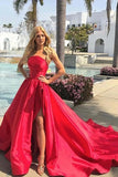 Unique Red Satin Strapless Long Prom Dress PDA250 | ballgownbridal