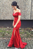 Mermaid Off-the-Shoulder Short Sleeves Sweep Train Red Prom Dress PDA285  | ballgownbridal