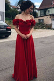 A-Line Off-the-Shoulder Sweep Train Burgundy Prom Dress with Appliques PDA316 | ballgownbridal