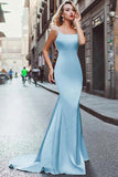 Chic Mermaid Prom Dresses Light Sky Blue Straps Modest Long Prom Dress Evening Dresses  PDA429 | ballgownbridal