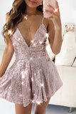 Pink Sequins Short Homecoming Dresses Deep V Neck Cocktail Dresses PDA128 | ballgownbridal
