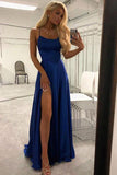 Navy Blue Prom Dresses Spaghetti Straps Evening Dresses Split Front ODA006 | ballgownbridal