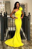 Mermaid One-Shoulder Sweep Train Yellow Prom Dress with Ruffles PDA357 | ballgownbridal