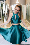 Two Piece Jewel Open Back Satin Homecoming Dress with Bowknot PDA015 | ballgownbridal